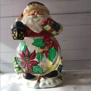 Cookie Jar Santa Holiday Decoration with Red and Green Accents